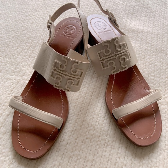 Tory Burch Shoes - Tory Burch Leather Cream 2”Heel Sandals Sz 10 Logo